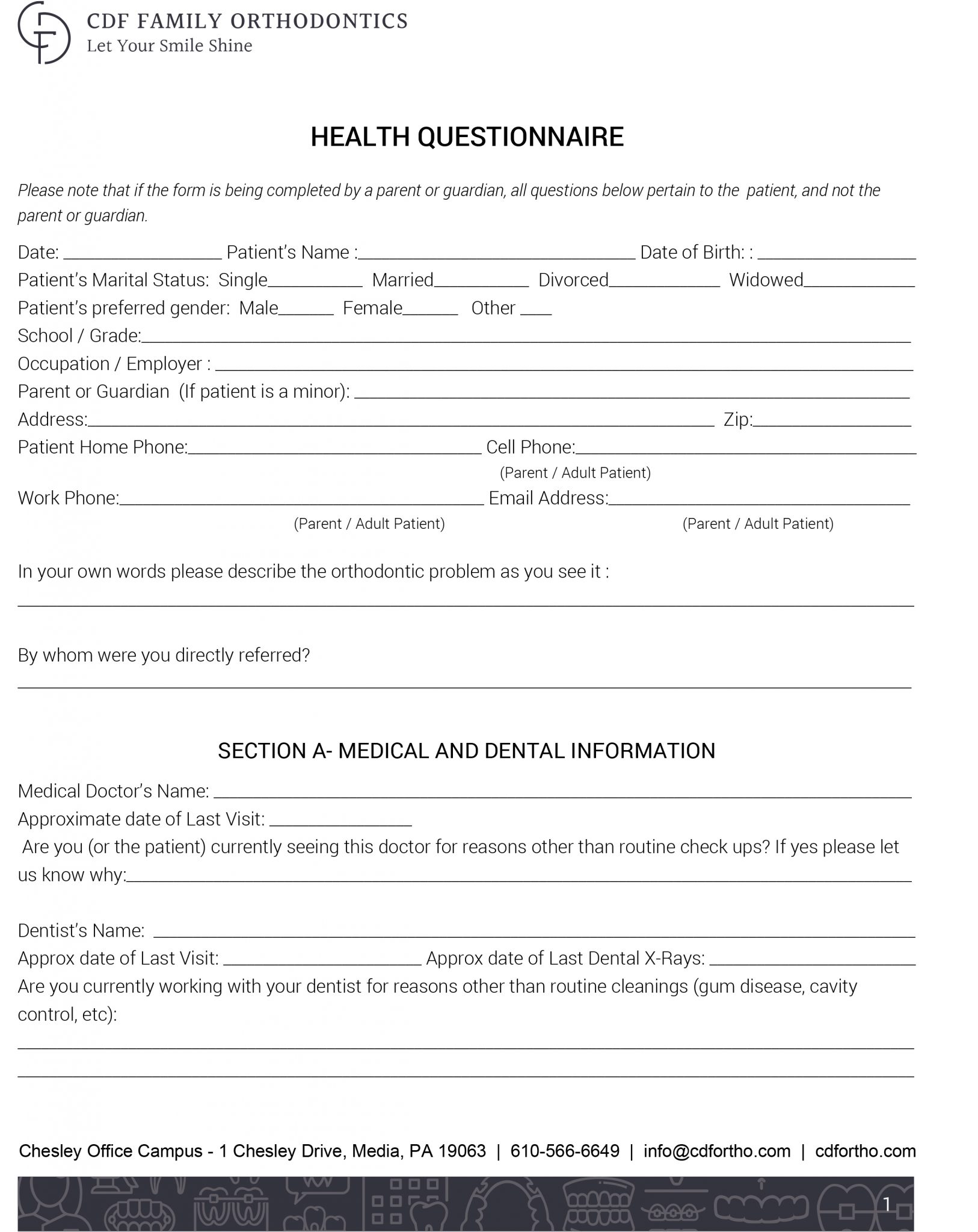 Health History Form cdfortho